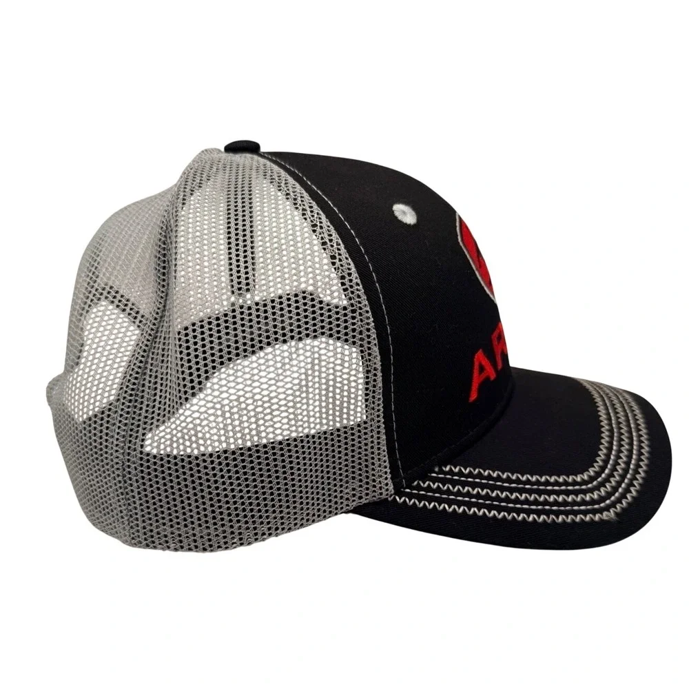 Ariat Mens Black Grey Mesh Back‎ Trucker Hat Red Logo Embroidered Adjustable Cap